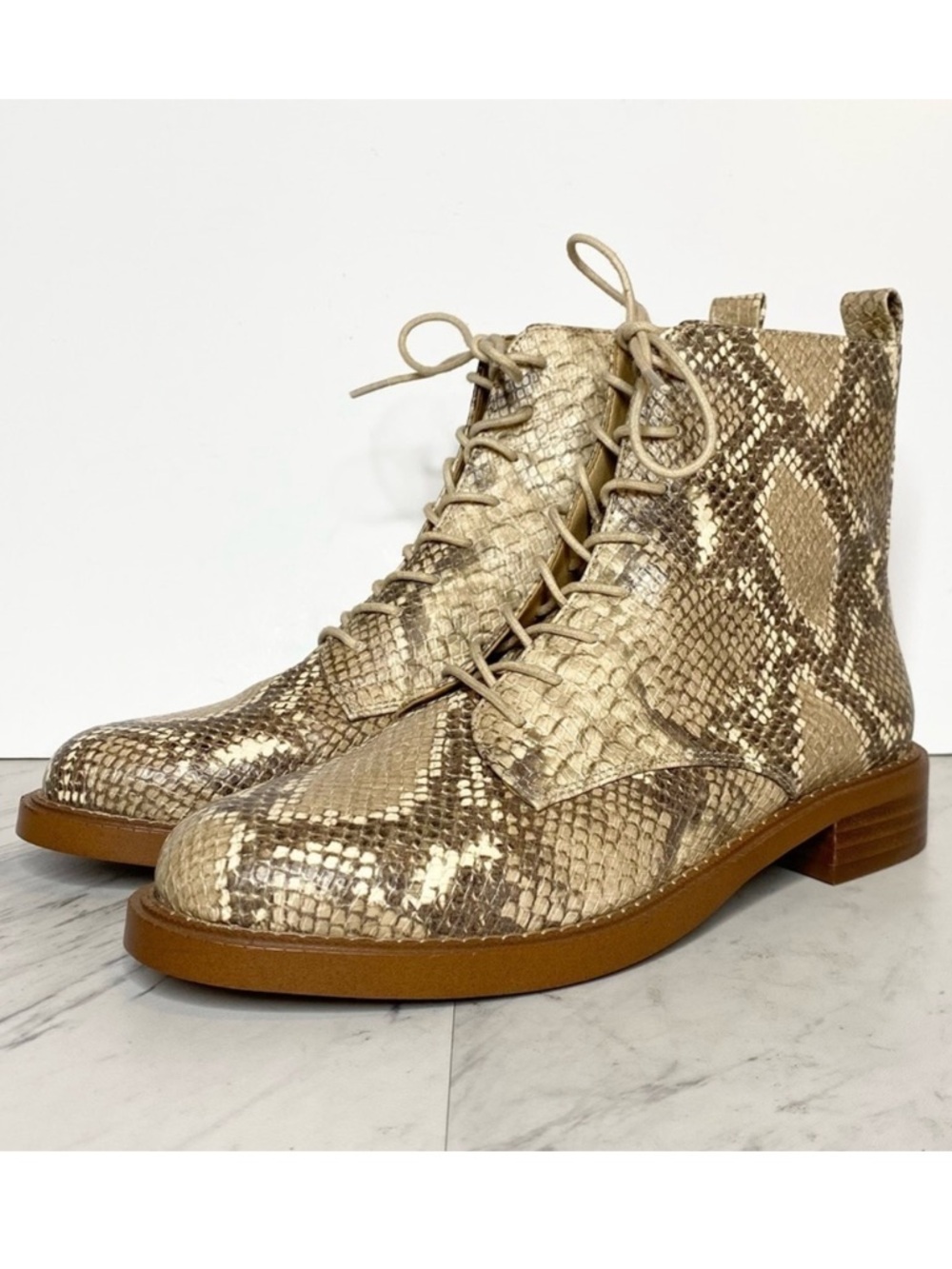 Sam Edelman Nina Snake Print Leather Lace Up Boot 7 1/2